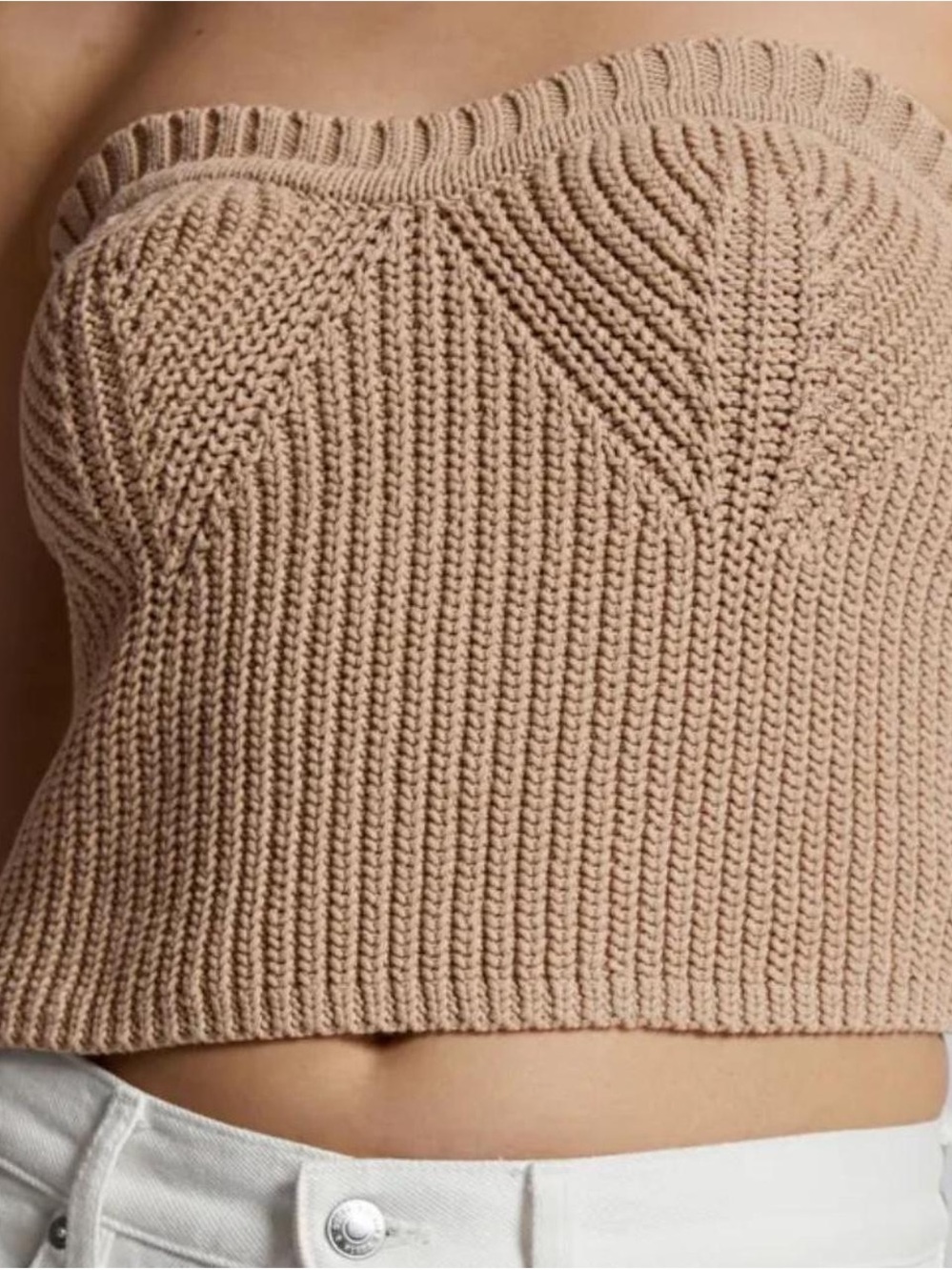 & Other Stories Beige Knit Strapless Crop Top